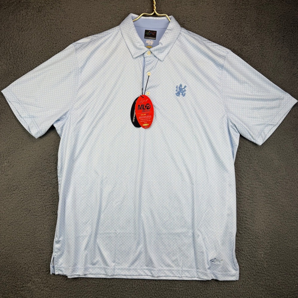 Greg Norman ML75 2Below SolarXP Polo Shirt Mens XL Blue Geometric G7S20K404 NWT